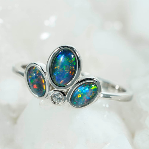 *DEMEANOR STERLING SILVER AUSTRALIAN OPAL RING